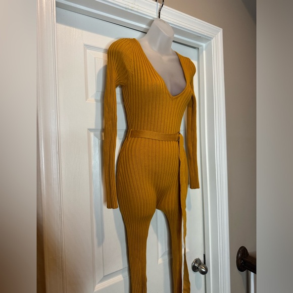 Ribbed Knit Jumpsuit in Mustard - Picture 7 of 9